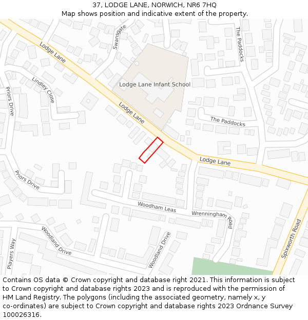 37, LODGE LANE, NORWICH, NR6 7HQ: Location map and indicative extent of plot