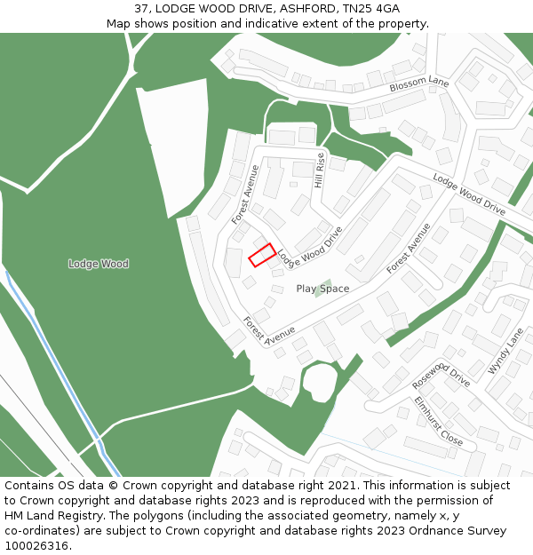 37, LODGE WOOD DRIVE, ASHFORD, TN25 4GA: Location map and indicative extent of plot