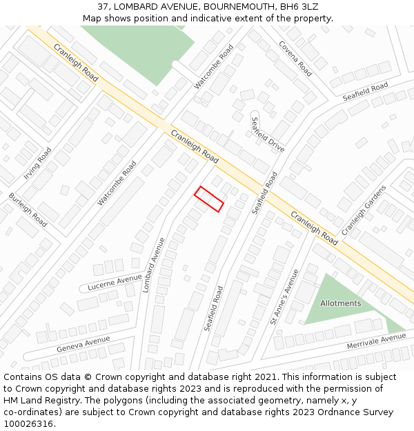 37, LOMBARD AVENUE, BOURNEMOUTH, BH6 3LZ: Location map and indicative extent of plot