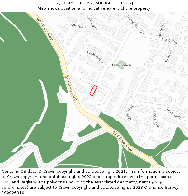 37, LON Y BERLLAN, ABERGELE, LL22 7JF: Location map and indicative extent of plot