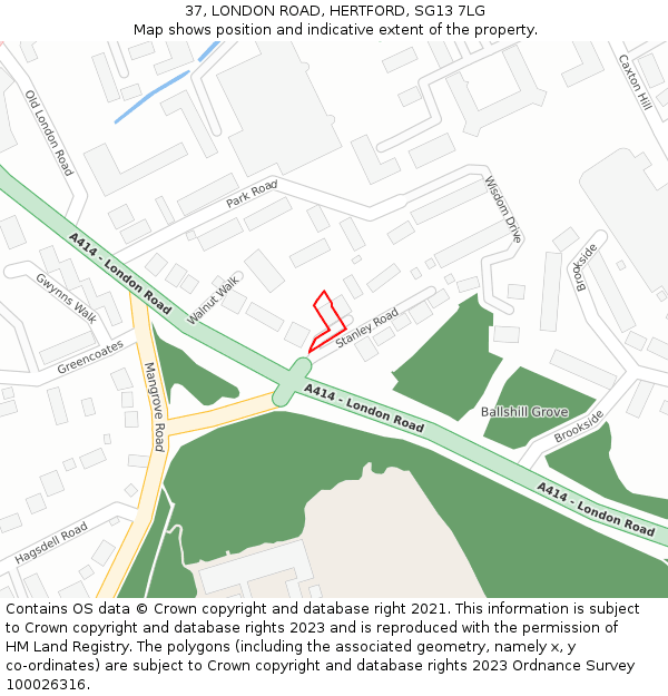 37, LONDON ROAD, HERTFORD, SG13 7LG: Location map and indicative extent of plot