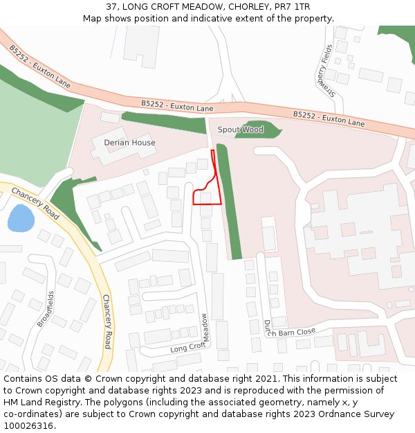 37, LONG CROFT MEADOW, CHORLEY, PR7 1TR: Location map and indicative extent of plot