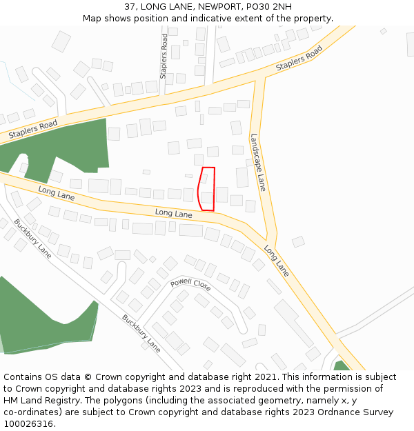 37, LONG LANE, NEWPORT, PO30 2NH: Location map and indicative extent of plot