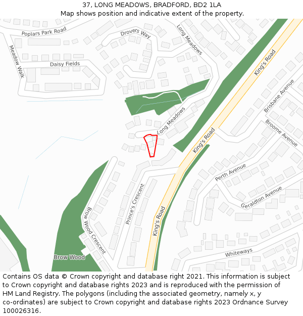 37, LONG MEADOWS, BRADFORD, BD2 1LA: Location map and indicative extent of plot