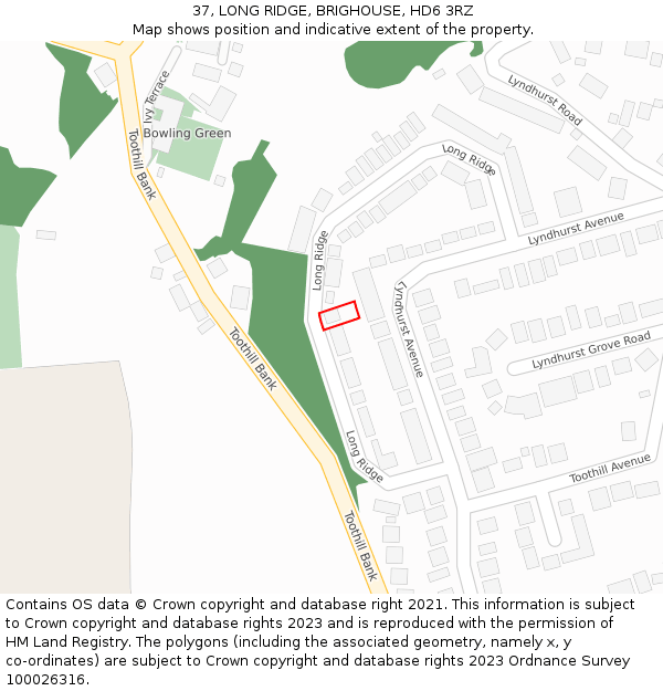 37, LONG RIDGE, BRIGHOUSE, HD6 3RZ: Location map and indicative extent of plot