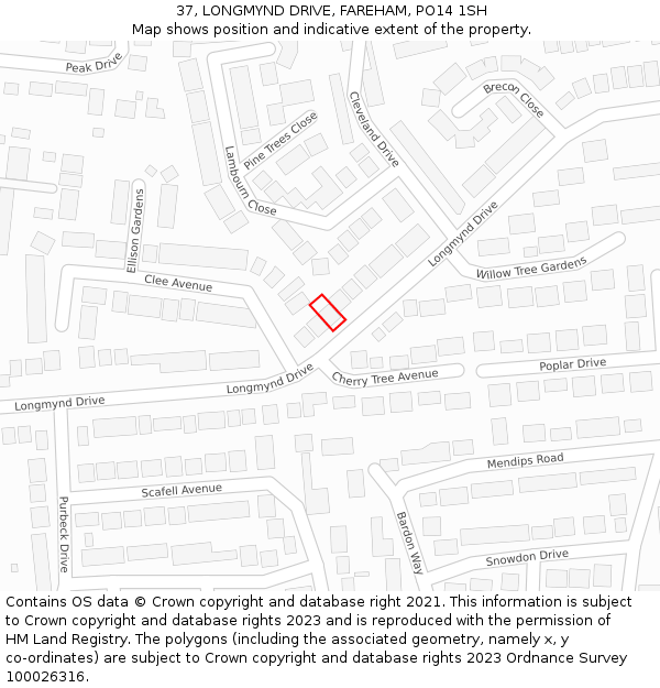 37, LONGMYND DRIVE, FAREHAM, PO14 1SH: Location map and indicative extent of plot