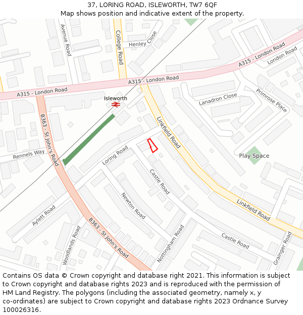 37, LORING ROAD, ISLEWORTH, TW7 6QF: Location map and indicative extent of plot