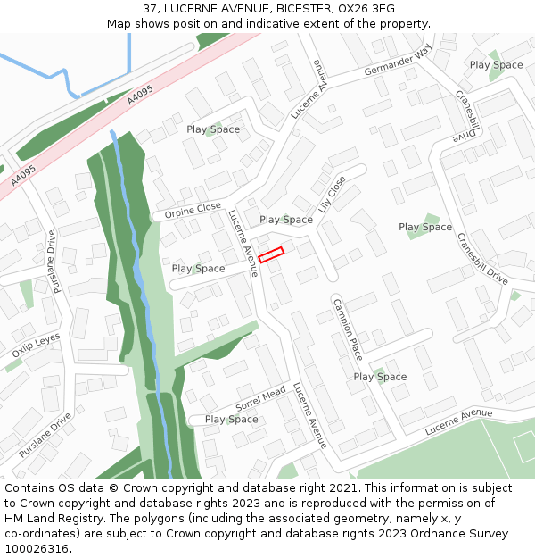 37, LUCERNE AVENUE, BICESTER, OX26 3EG: Location map and indicative extent of plot