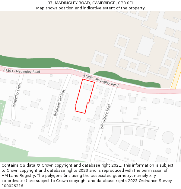 37, MADINGLEY ROAD, CAMBRIDGE, CB3 0EL: Location map and indicative extent of plot