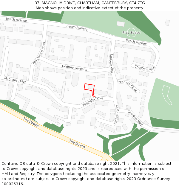 37, MAGNOLIA DRIVE, CHARTHAM, CANTERBURY, CT4 7TG: Location map and indicative extent of plot