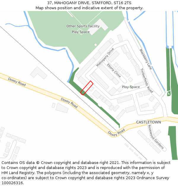 37, MAHOGANY DRIVE, STAFFORD, ST16 2TS: Location map and indicative extent of plot
