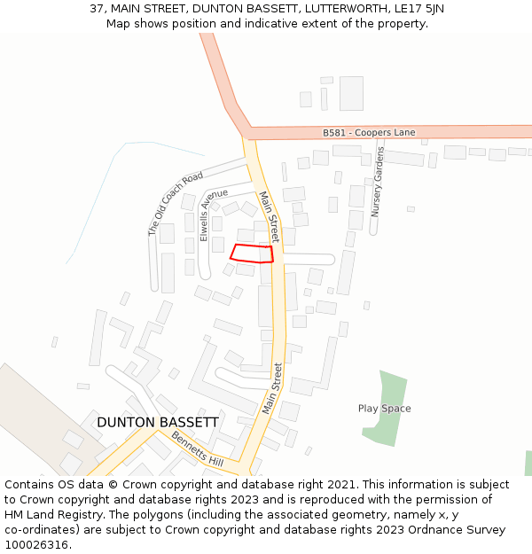 37, MAIN STREET, DUNTON BASSETT, LUTTERWORTH, LE17 5JN: Location map and indicative extent of plot