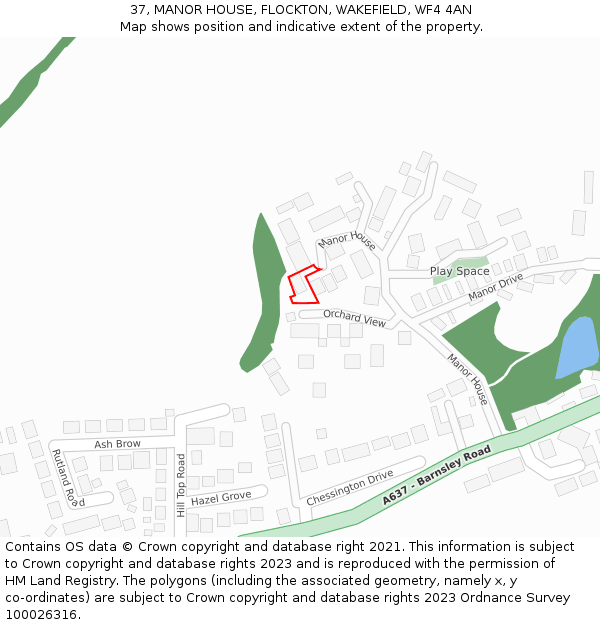 37, MANOR HOUSE, FLOCKTON, WAKEFIELD, WF4 4AN: Location map and indicative extent of plot