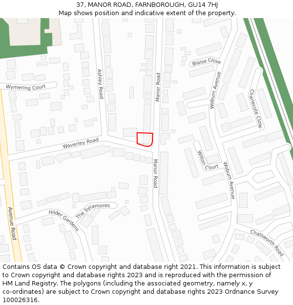 37, MANOR ROAD, FARNBOROUGH, GU14 7HJ: Location map and indicative extent of plot