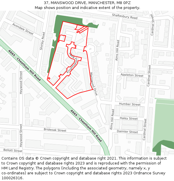 37, MANSWOOD DRIVE, MANCHESTER, M8 0PZ: Location map and indicative extent of plot