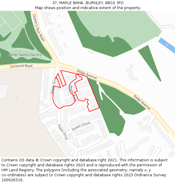 37, MAPLE BANK, BURNLEY, BB10 3FD: Location map and indicative extent of plot