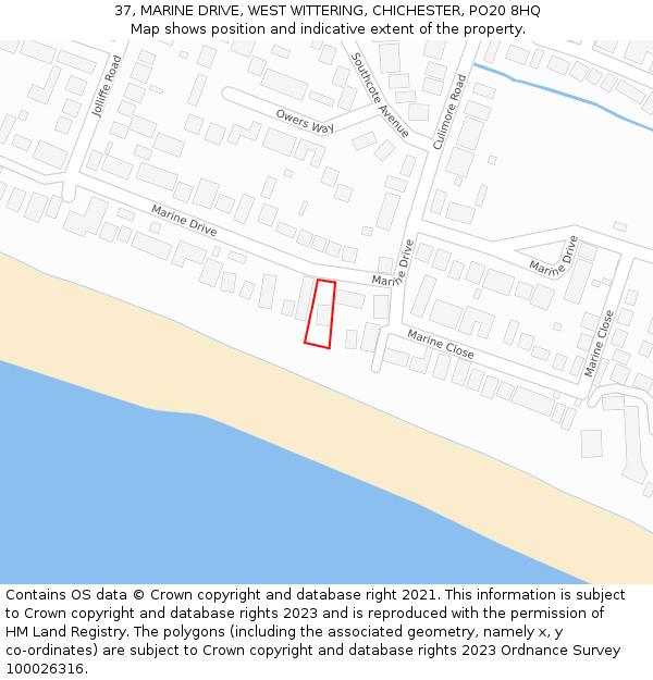 37, MARINE DRIVE, WEST WITTERING, CHICHESTER, PO20 8HQ: Location map and indicative extent of plot