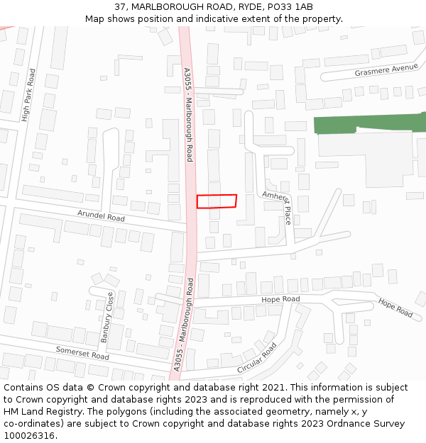 37, MARLBOROUGH ROAD, RYDE, PO33 1AB: Location map and indicative extent of plot