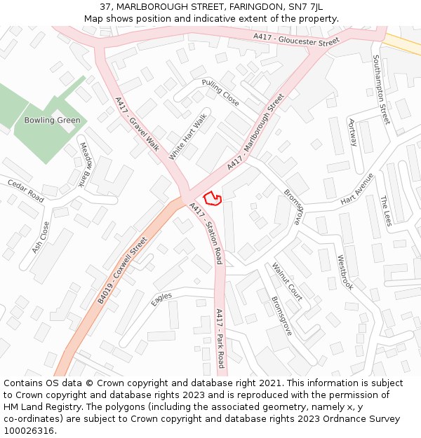 37, MARLBOROUGH STREET, FARINGDON, SN7 7JL: Location map and indicative extent of plot