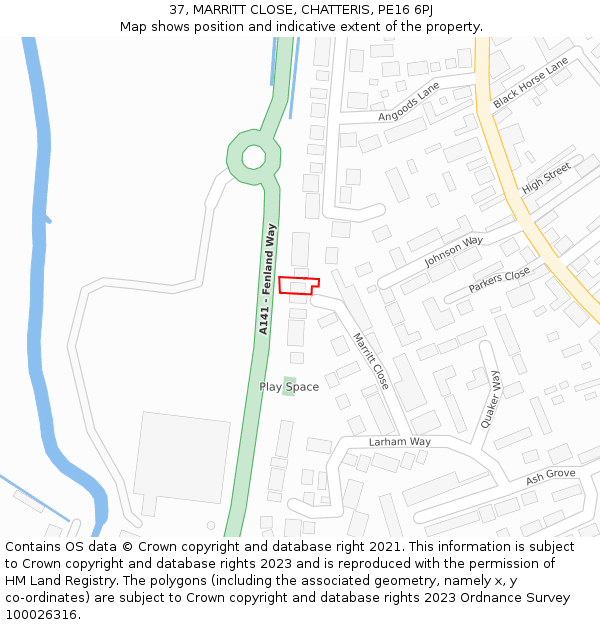 37, MARRITT CLOSE, CHATTERIS, PE16 6PJ: Location map and indicative extent of plot