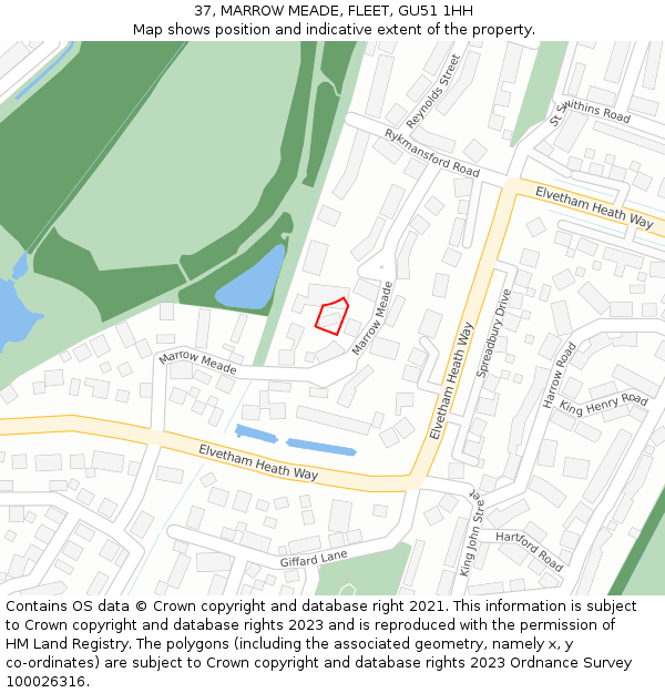 37, MARROW MEADE, FLEET, GU51 1HH: Location map and indicative extent of plot