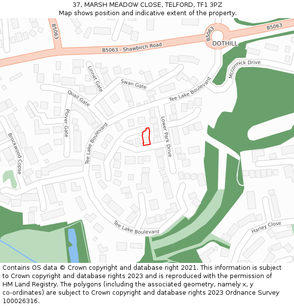 37, MARSH MEADOW CLOSE, TELFORD, TF1 3PZ: Location map and indicative extent of plot