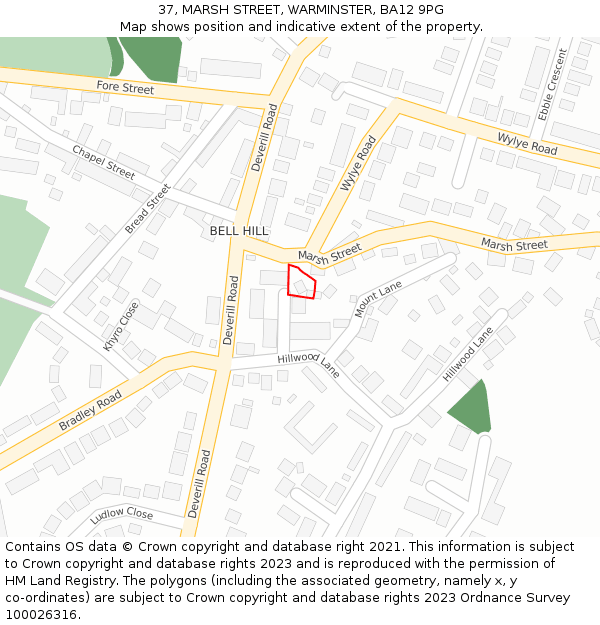 37, MARSH STREET, WARMINSTER, BA12 9PG: Location map and indicative extent of plot