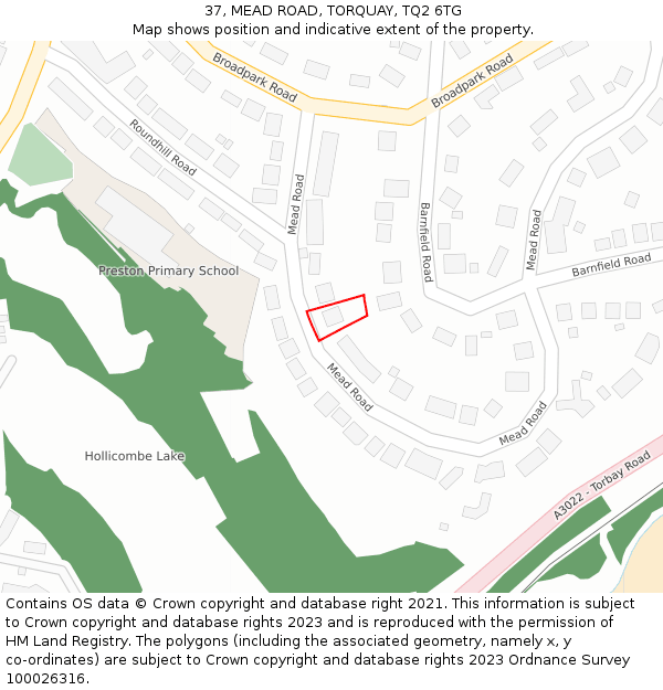 37, MEAD ROAD, TORQUAY, TQ2 6TG: Location map and indicative extent of plot