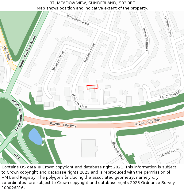 37, MEADOW VIEW, SUNDERLAND, SR3 3RE: Location map and indicative extent of plot