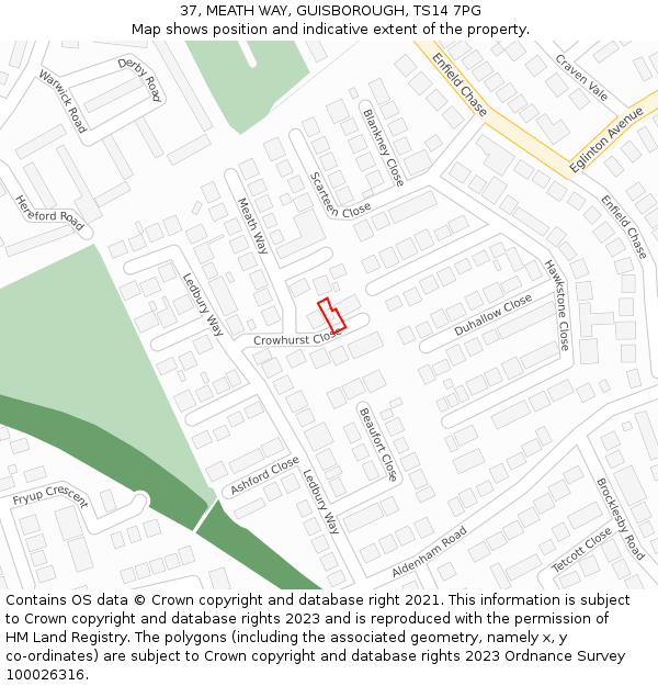 37, MEATH WAY, GUISBOROUGH, TS14 7PG: Location map and indicative extent of plot