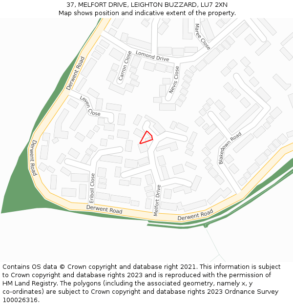 37, MELFORT DRIVE, LEIGHTON BUZZARD, LU7 2XN: Location map and indicative extent of plot