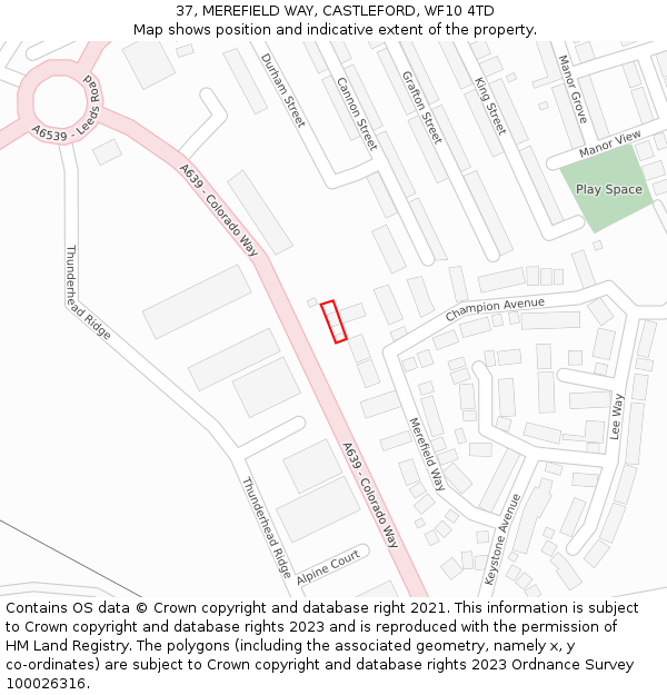 37, MEREFIELD WAY, CASTLEFORD, WF10 4TD: Location map and indicative extent of plot