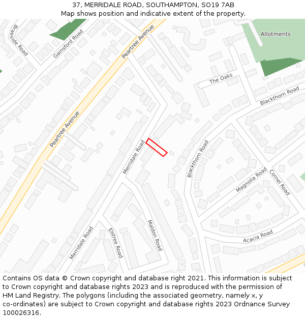 37, MERRIDALE ROAD, SOUTHAMPTON, SO19 7AB: Location map and indicative extent of plot