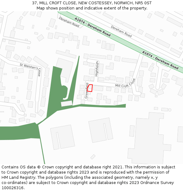 37, MILL CROFT CLOSE, NEW COSTESSEY, NORWICH, NR5 0ST: Location map and indicative extent of plot