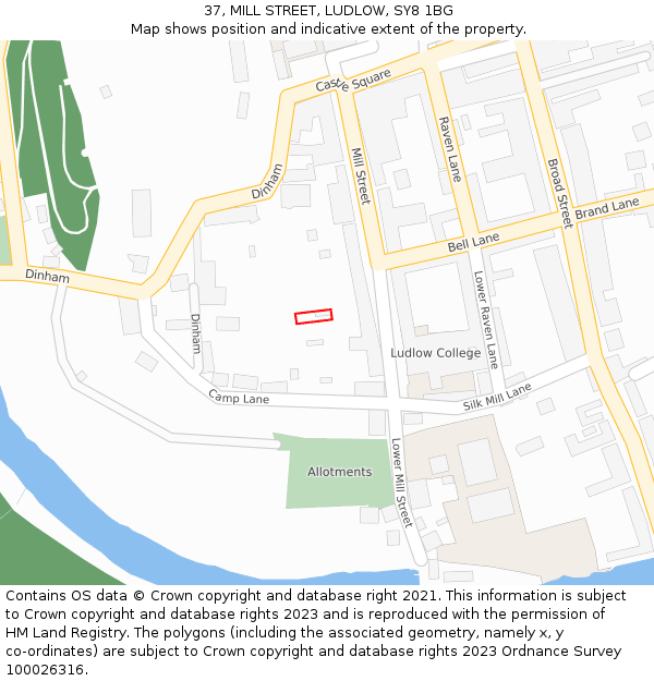37, MILL STREET, LUDLOW, SY8 1BG: Location map and indicative extent of plot