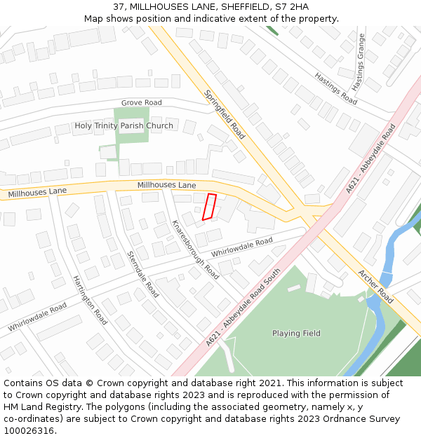 37, MILLHOUSES LANE, SHEFFIELD, S7 2HA: Location map and indicative extent of plot