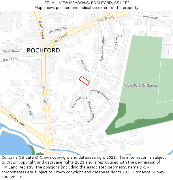 37, MILLVIEW MEADOWS, ROCHFORD, SS4 1EF: Location map and indicative extent of plot