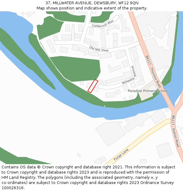 37, MILLWATER AVENUE, DEWSBURY, WF12 9QN: Location map and indicative extent of plot