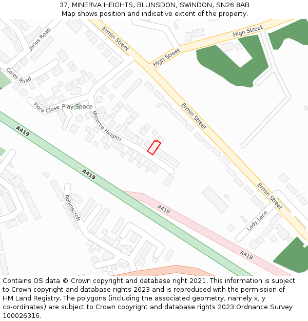 37, MINERVA HEIGHTS, BLUNSDON, SWINDON, SN26 8AB: Location map and indicative extent of plot