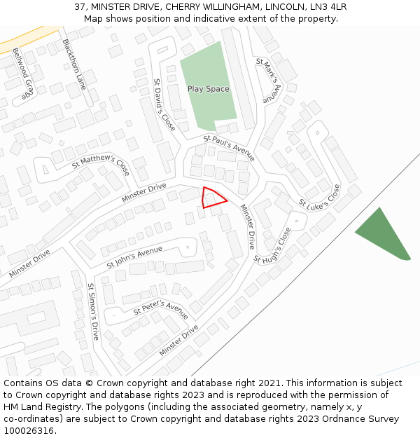 37, MINSTER DRIVE, CHERRY WILLINGHAM, LINCOLN, LN3 4LR: Location map and indicative extent of plot
