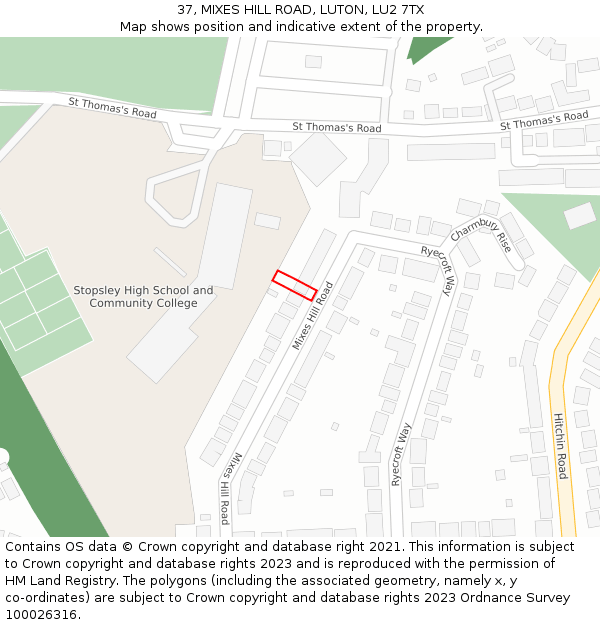 37, MIXES HILL ROAD, LUTON, LU2 7TX: Location map and indicative extent of plot