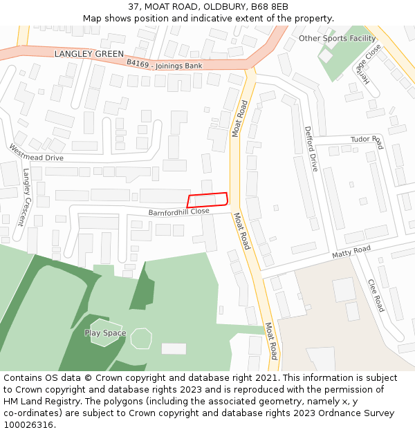 37, MOAT ROAD, OLDBURY, B68 8EB: Location map and indicative extent of plot