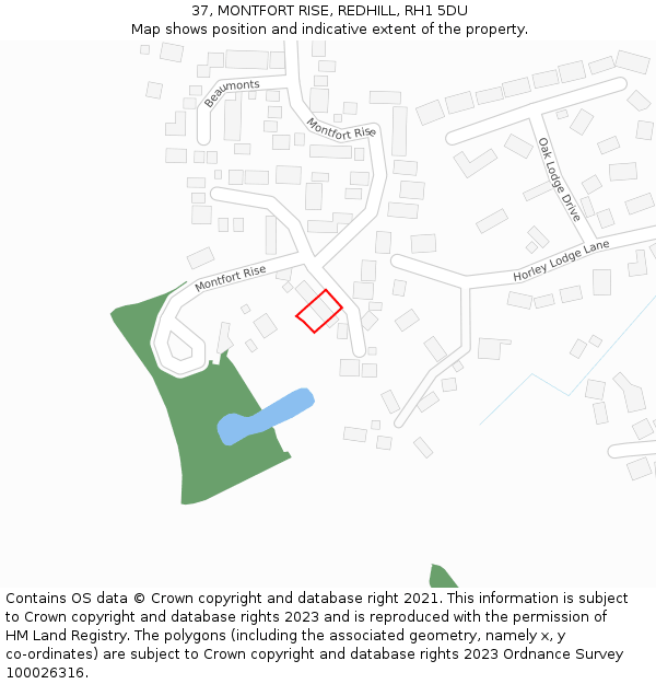 37, MONTFORT RISE, REDHILL, RH1 5DU: Location map and indicative extent of plot