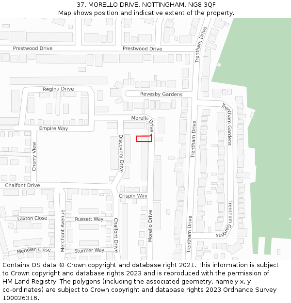 37, MORELLO DRIVE, NOTTINGHAM, NG8 3QF: Location map and indicative extent of plot