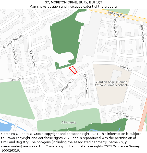 37, MORETON DRIVE, BURY, BL8 1QT: Location map and indicative extent of plot