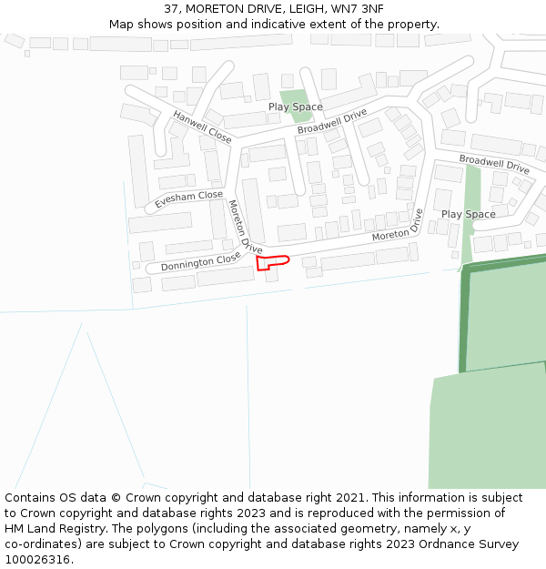 37, MORETON DRIVE, LEIGH, WN7 3NF: Location map and indicative extent of plot