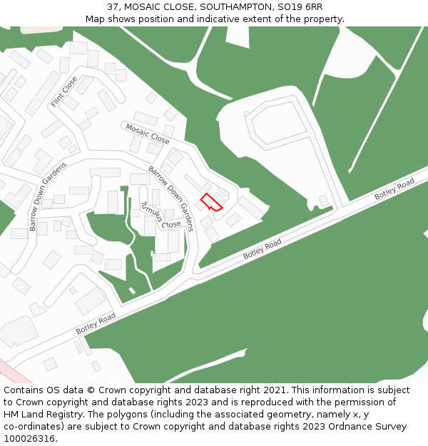 37, MOSAIC CLOSE, SOUTHAMPTON, SO19 6RR: Location map and indicative extent of plot