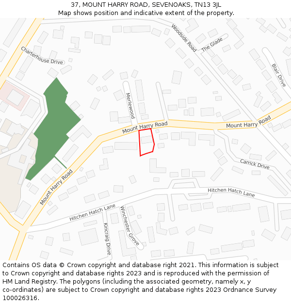 37, MOUNT HARRY ROAD, SEVENOAKS, TN13 3JL: Location map and indicative extent of plot