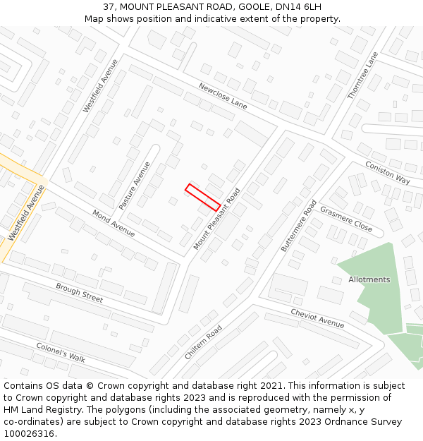 37, MOUNT PLEASANT ROAD, GOOLE, DN14 6LH: Location map and indicative extent of plot