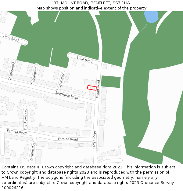 37, MOUNT ROAD, BENFLEET, SS7 1HA: Location map and indicative extent of plot